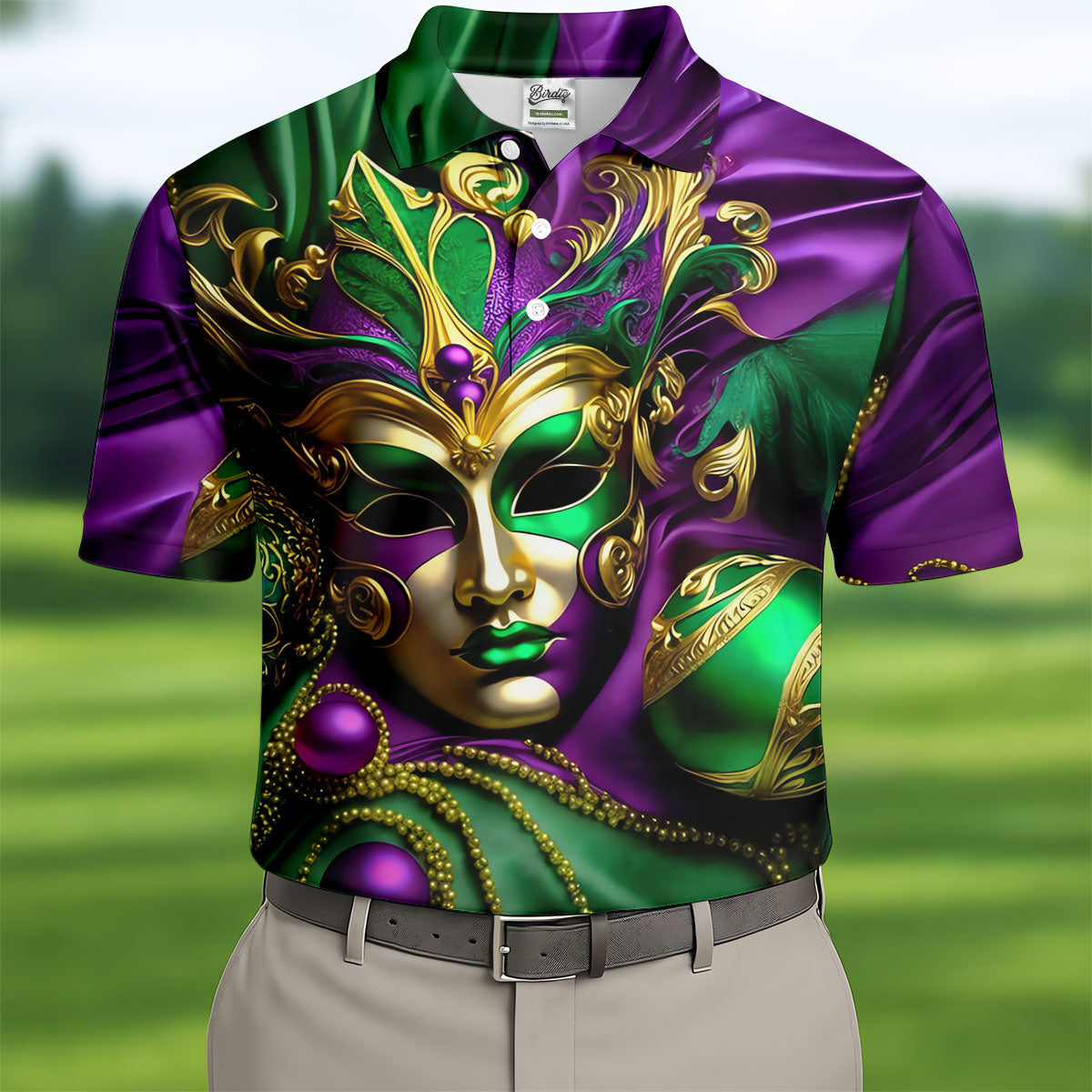 Mardi Gras Face Mask Purple Green Gold Polo ShirtFor Men, Golf Shirts For Men, Polo For Men