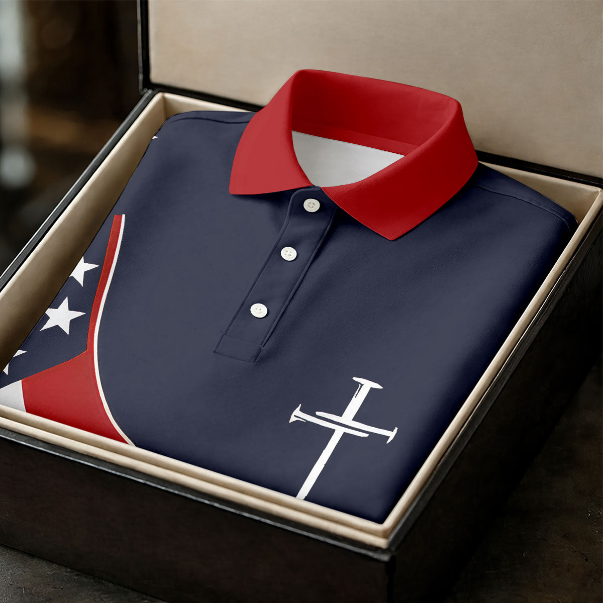 Faith Cross America 250th Anniversary 4th Of July Shirt, Patriotic Navy Golf Shirt For Women