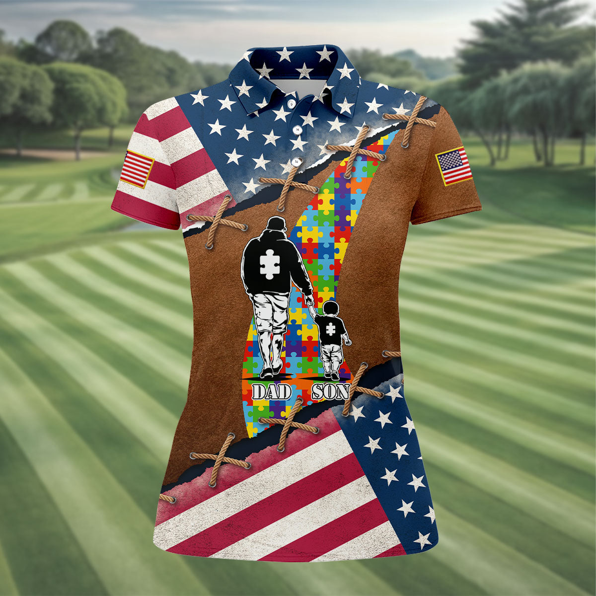 You'll Never Walk Alone Autism Awareness Patriotic Golf Shirt, Golf Shirt For Women, Ladies Golf Shirts