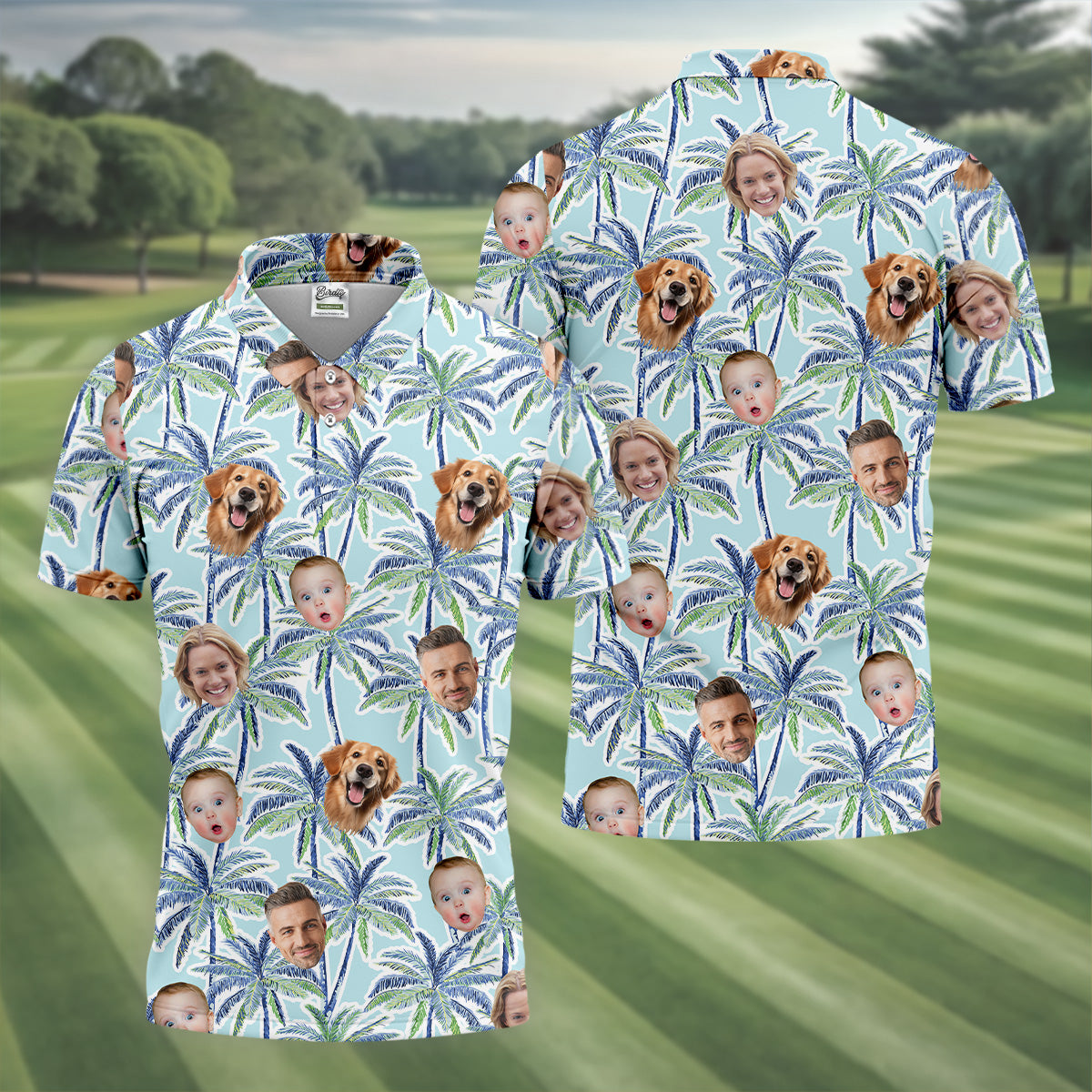 Vintage Aloha Shirts, Men Palm Tree Shirt, Men Golf Polo, Custom Hawaiian Shirt With Face, Tropical Beach
