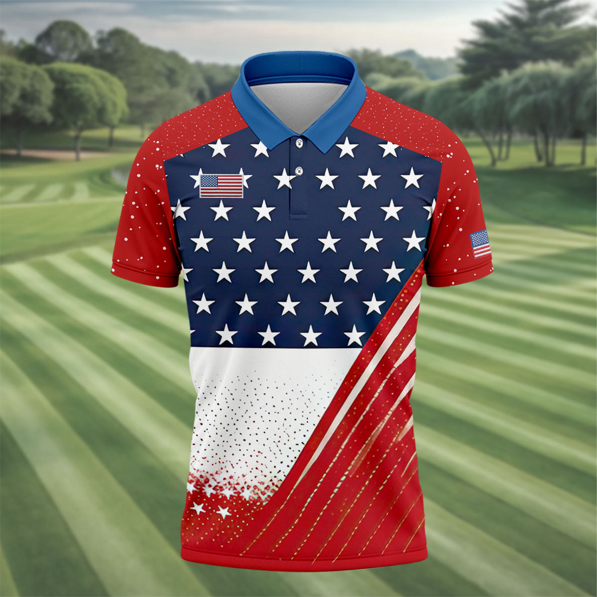 White Star Patriotic 4th Of July American Flag Golf Polo Shirtatriotic Golf Shirt, Golf Shirts For Men
