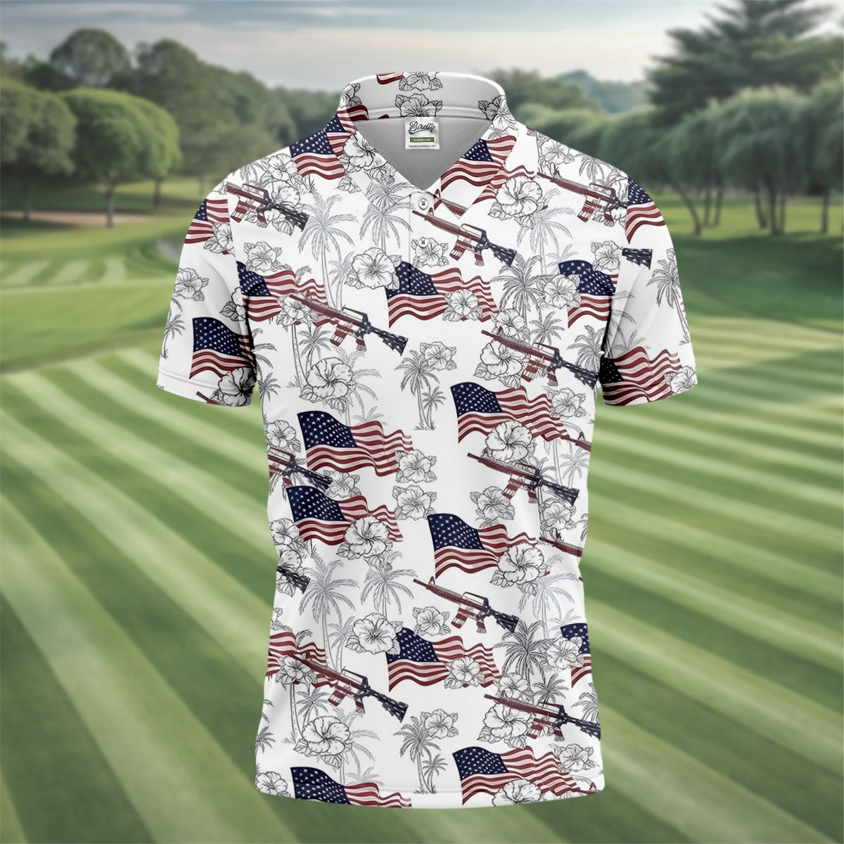 American Flag Pattern 4th Of July Tropical Vibe Patriotic Golf Shirt, 250th Anniversary Golf Shirts For Men