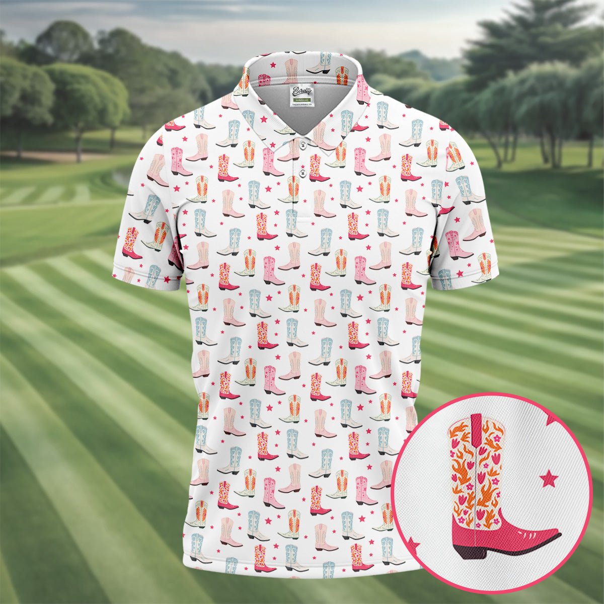 Western Boot Pattern Pastel Shades Retro Golf Shirt, Polo Shirtor Men, Golf Shirts For Men
