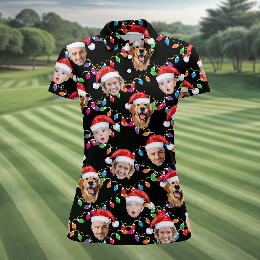 Custom Face Christmas Black Polo ShirtFunny Christmas Shirts For Family, Golf Gifts For Women