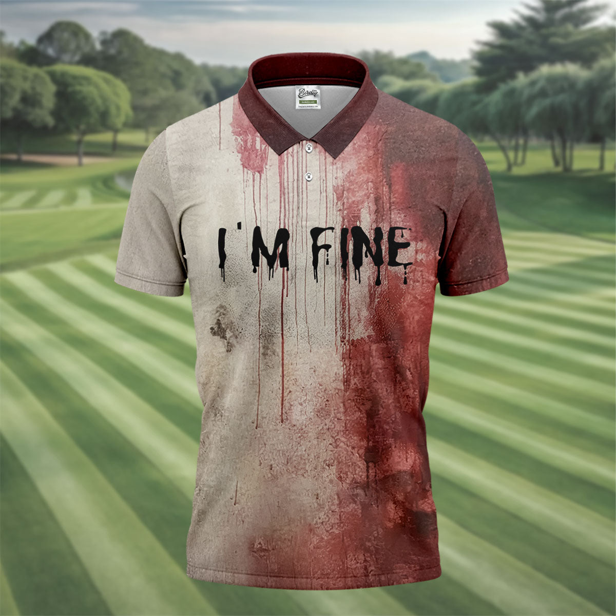 I'm Fine Halloween Blood Splatter Golf Tops For Men, Horror Blood Polo ShirtFor Men, Unique Gift For Golfer