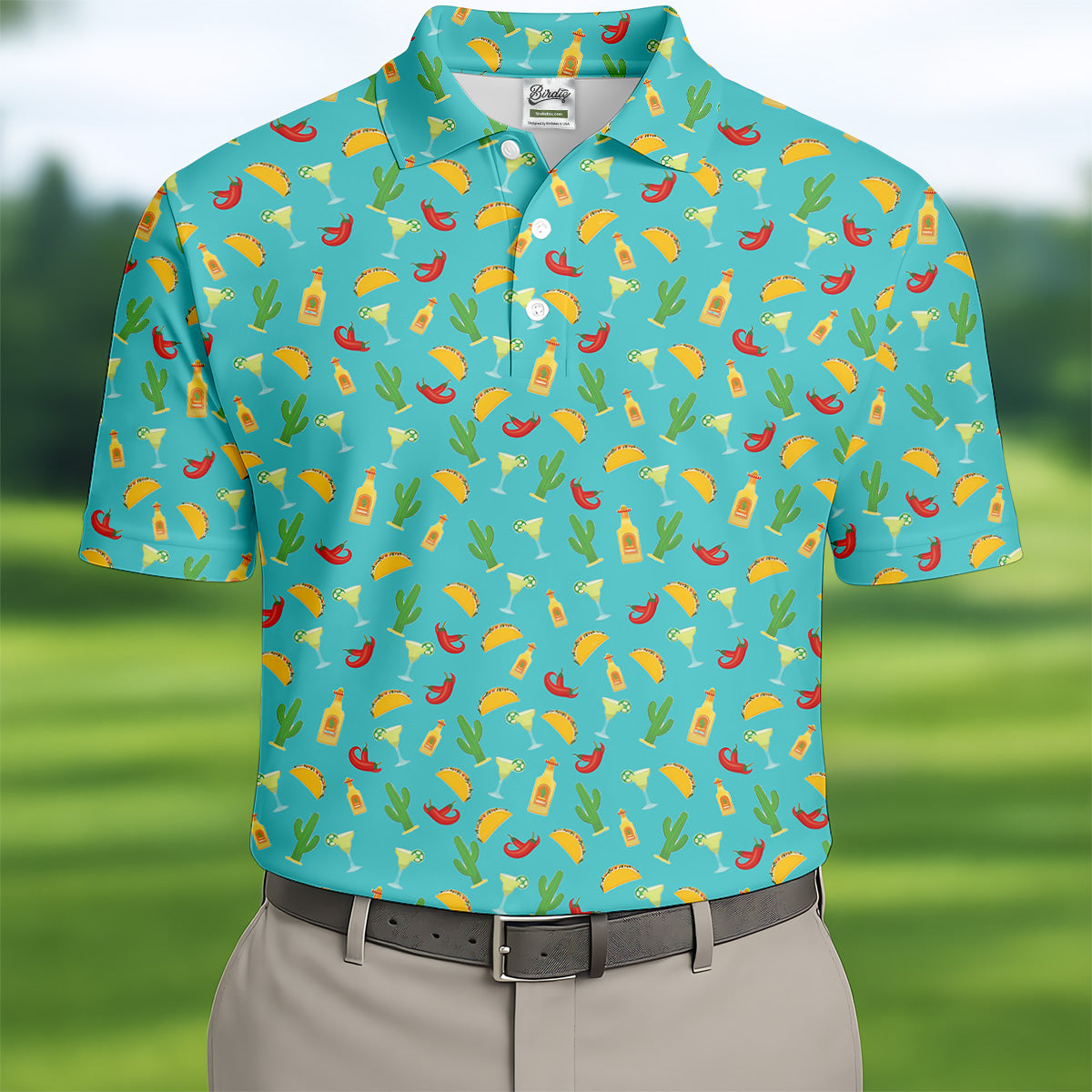 Tropical Vibe Hawaiian Pattern Turquoise Golf Shirt, Golf Tops For Men, Golf Gift For Men