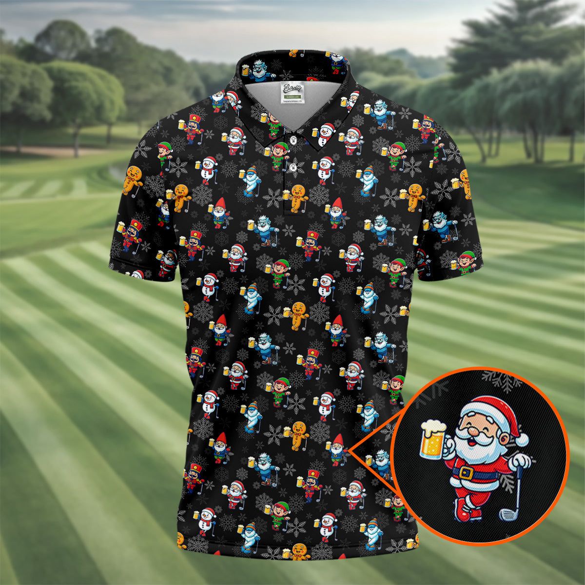 Classic Christmas Characters Black Golf Shirt, Christmas Golf Shirt, Fun Golf Shirts For Men, Polo Shirt Men