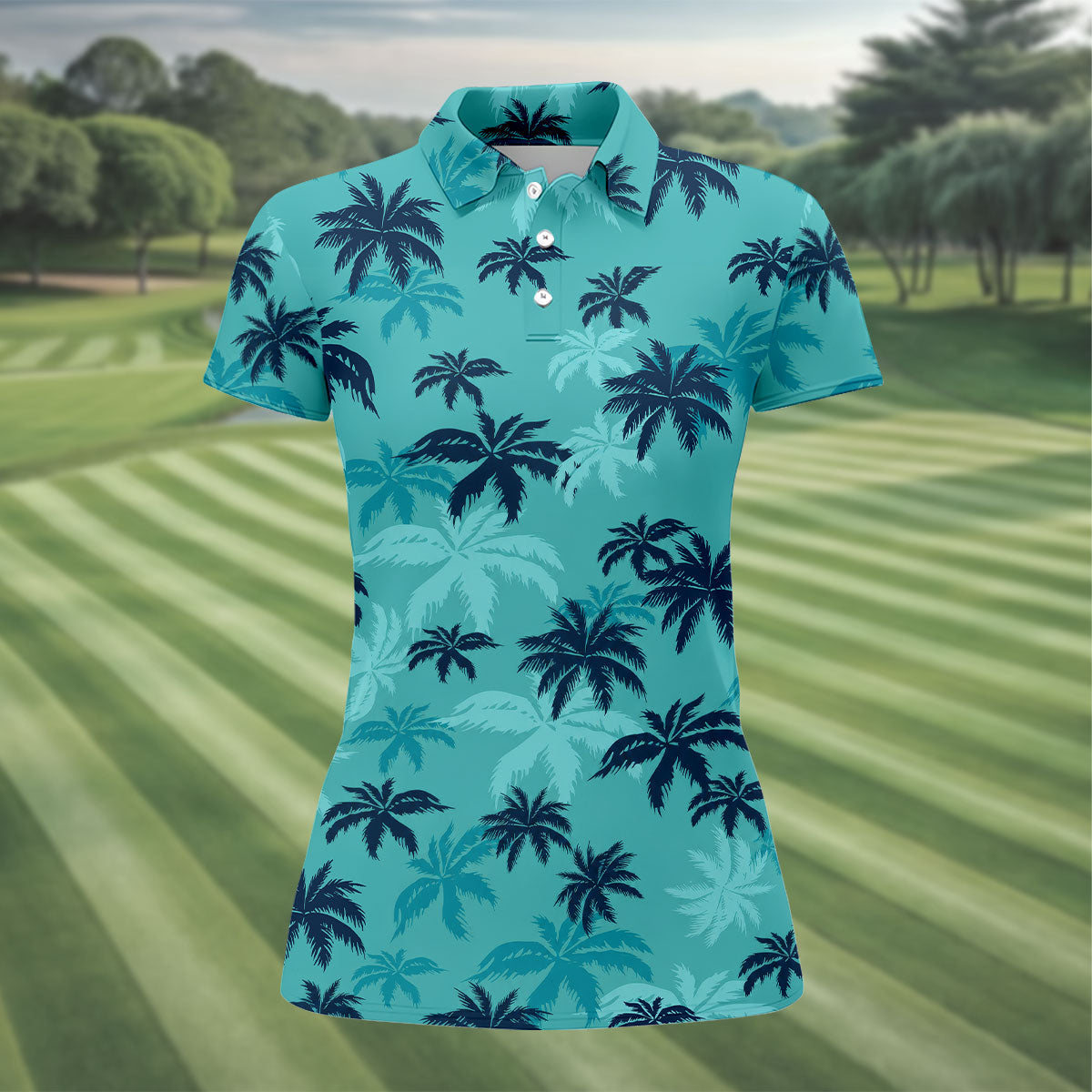 Turquoise Palm Tree Tropical Golf Shirt, Women's Golf Shirt, Golf Polo For Women, Golf Shirts For Women