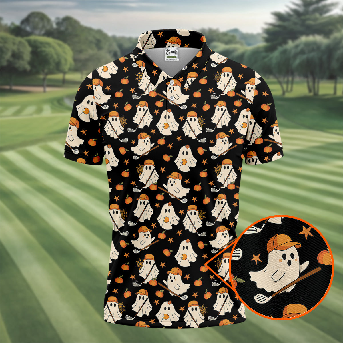Boo Ghost Cute Pumpkin Halloween Black Golf Shirt, Halloween Gift Idea, Polo ShirtFor Men