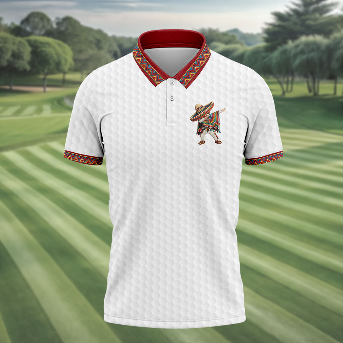 Cinco De Mayo Celebration Golf Ball Pattern White Golf Shirt, Polo Shirtor Men