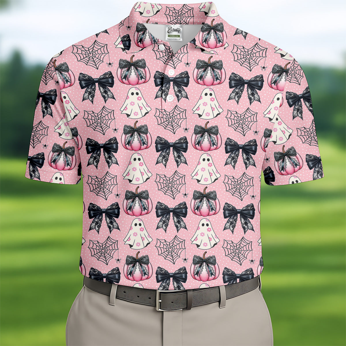 Coquette Pumpkin Boo Pink And Black Cute Golf Outfit, Fun Golf Shirts For Men, Golfing Apparel