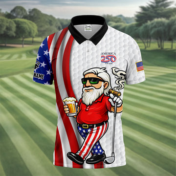 America 250 Patriotic Man 4th Of July White Golf Shirt, Golf And Beer Golf Shirts For Men
