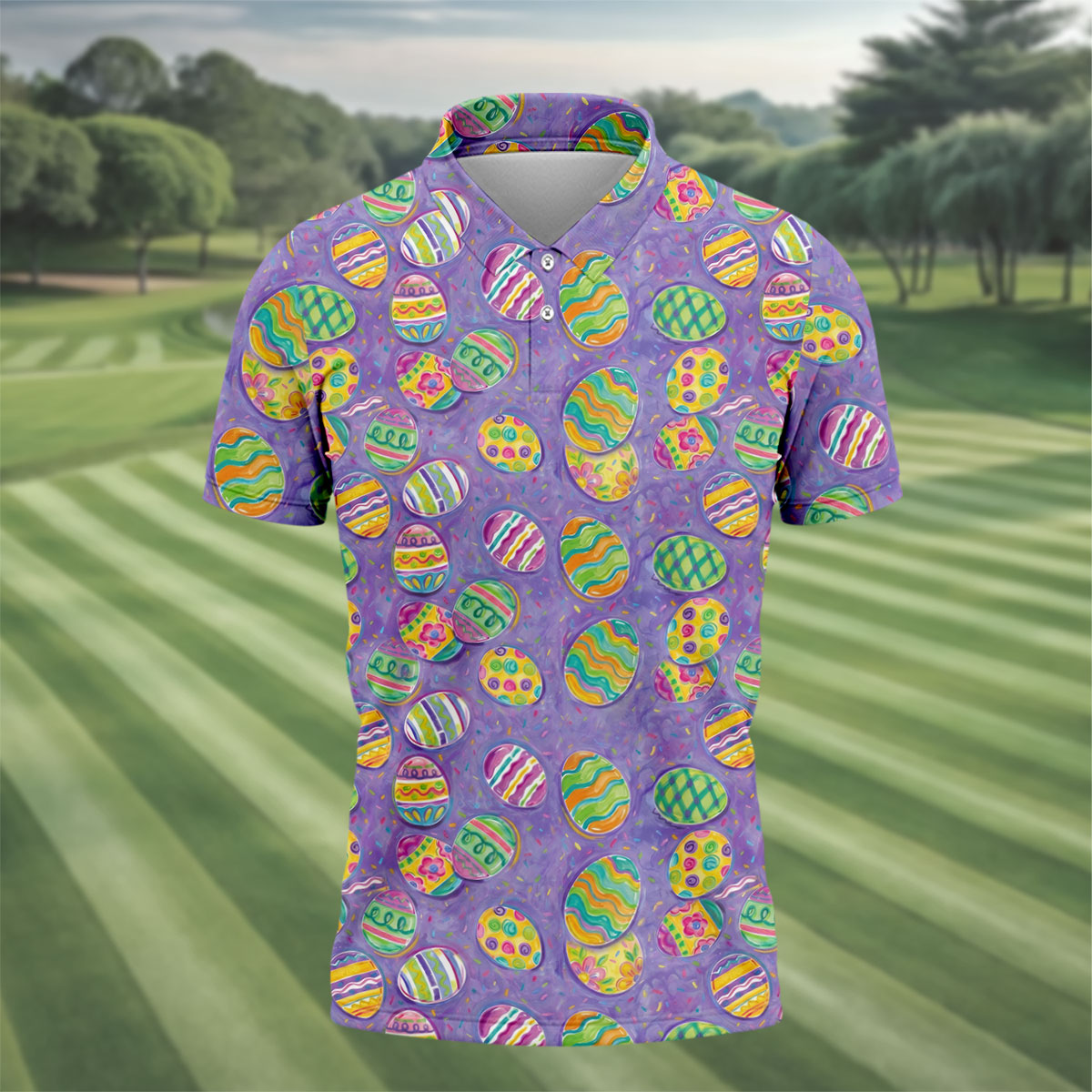 Colorful Painted Easter Eggs Golf Shirts For Men, Cute Golf Outfit, Polo ShirtFor Men