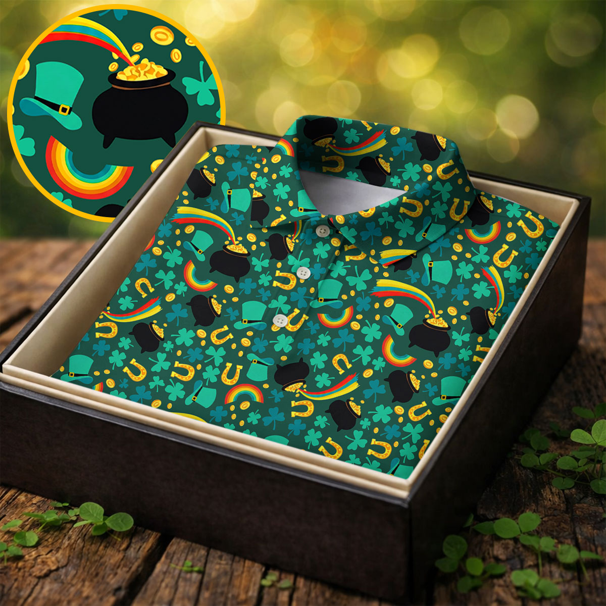 Shamrock Beer Lucky Four Leaf Clover St Patrick's Day Pot Of Gold Polo ShirtFor Men, Golf Gift For Men