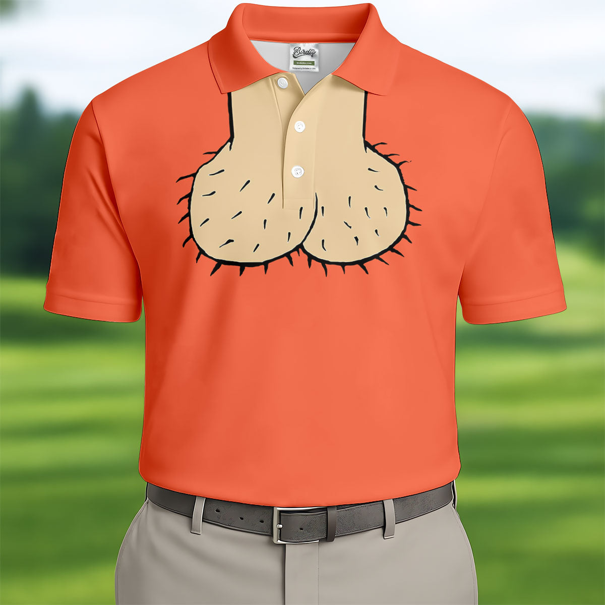 Orange Funny Dickhead Faux Chest Golf Shirt, Golf Shirts For Men, Mens Golf Apparel