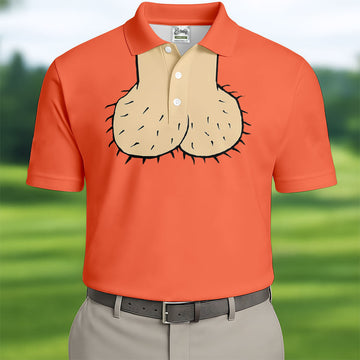 Orange Funny Dickhead Faux Chest Golf Shirt, Golf Shirts For Men, Mens Golf Apparel