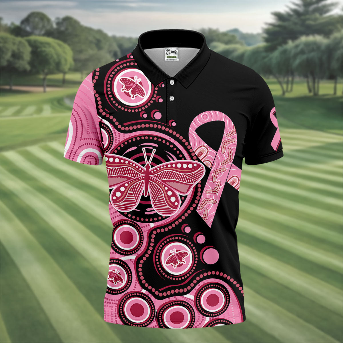 Breast Cancer Pink Butterfly Golf Tops For Men, Cancer Awareness Shirt, Polo ShirtFor Men