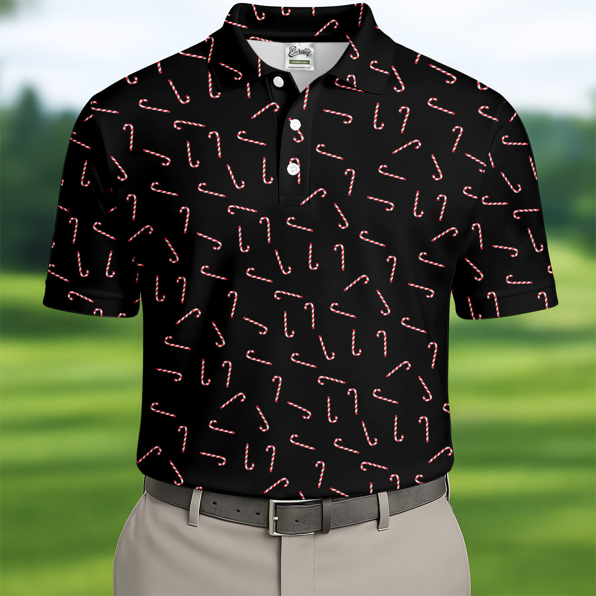 Christmas Candy Cane Golf Tops For Men, Christmas Golf Shirt, Black Golf Polo ShirtGolf Gift For Men