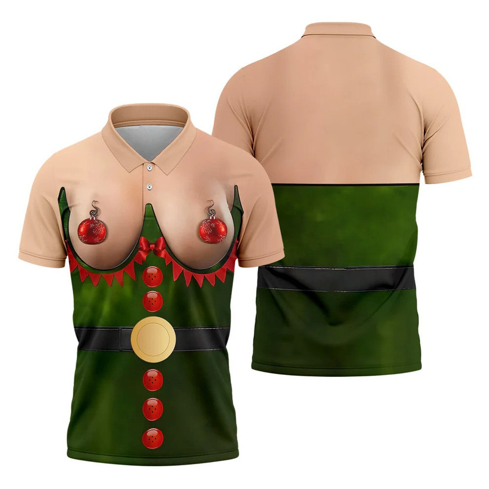 Funny Elf Costume Ornament Christmas Golf Shirt, Ugly Christmas Shirt, Christmas Golf Shirt