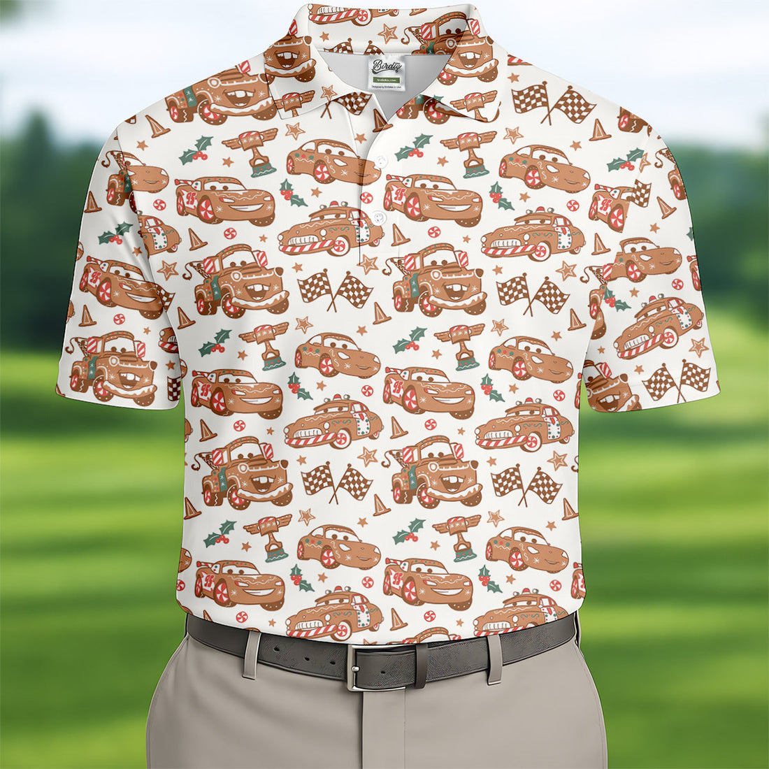 Funny Christmas Animation Car Polo ShirtFor Men, Christmas Golf Shirt, Golf Gift For Men, Christmas Golf Shirt