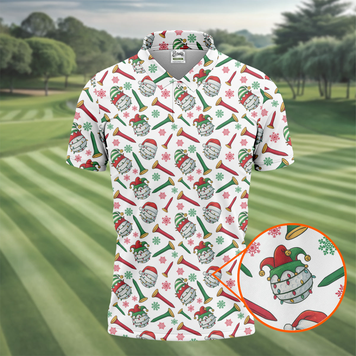 Funny Golf Ball Christmas Golf Shirt, Men's White Polo, Christmas Golf Gift, Golfing Apparel