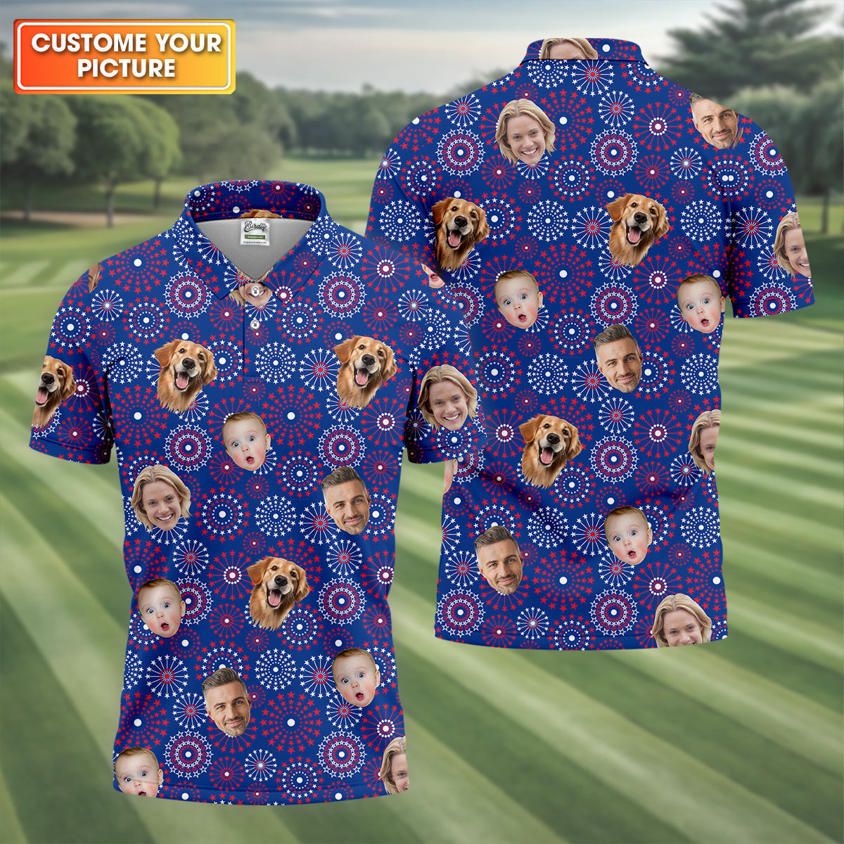 4th Of July Personalized Face Shirts, Men's Golf Polo ShirtPatriotic Golf Polo ShirtGifts For The Golfing Dad