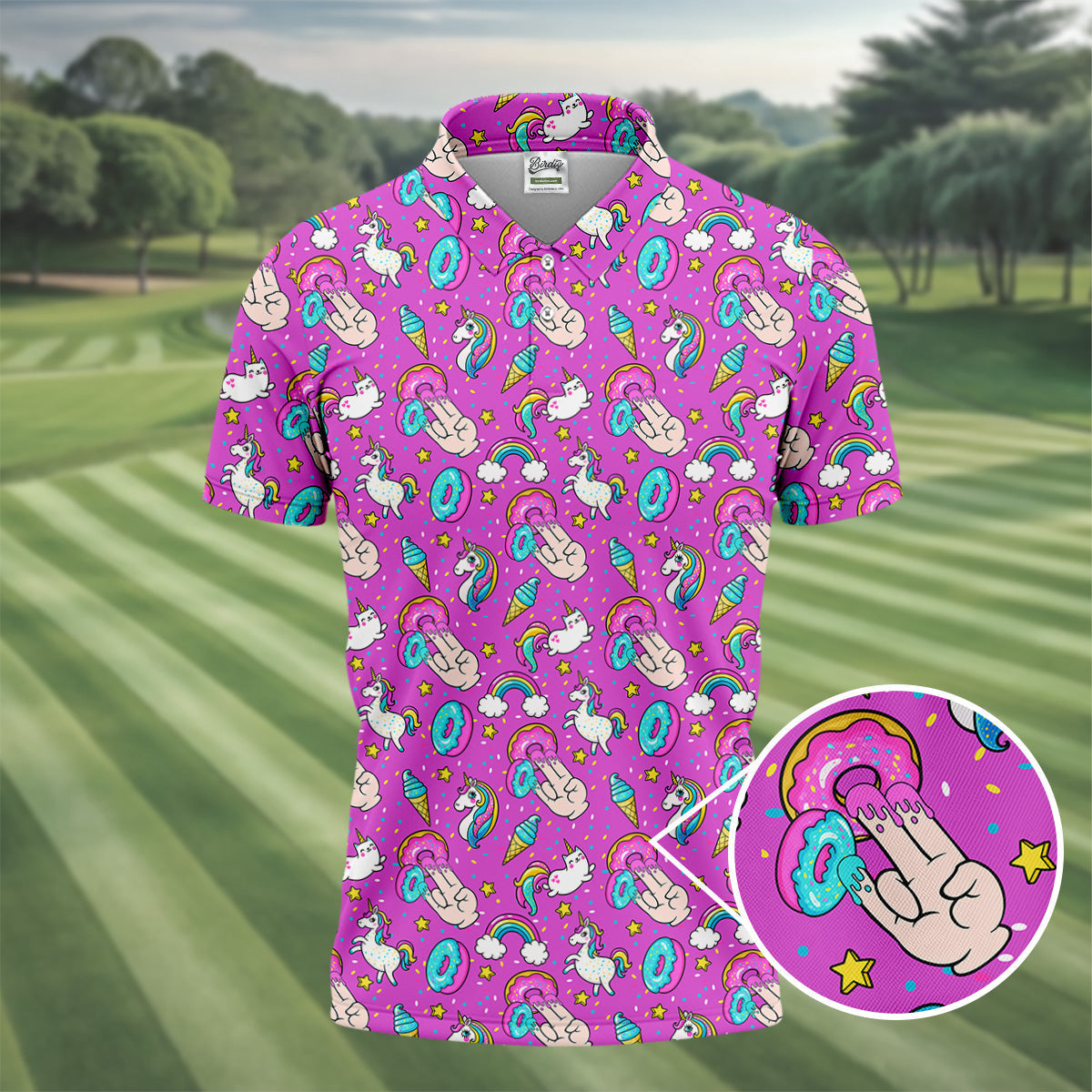 Funny Donut Fingers Pink Adult Humor Mens Golf Shirts, Polo ShirtFor Men, Valentines Golf Gift