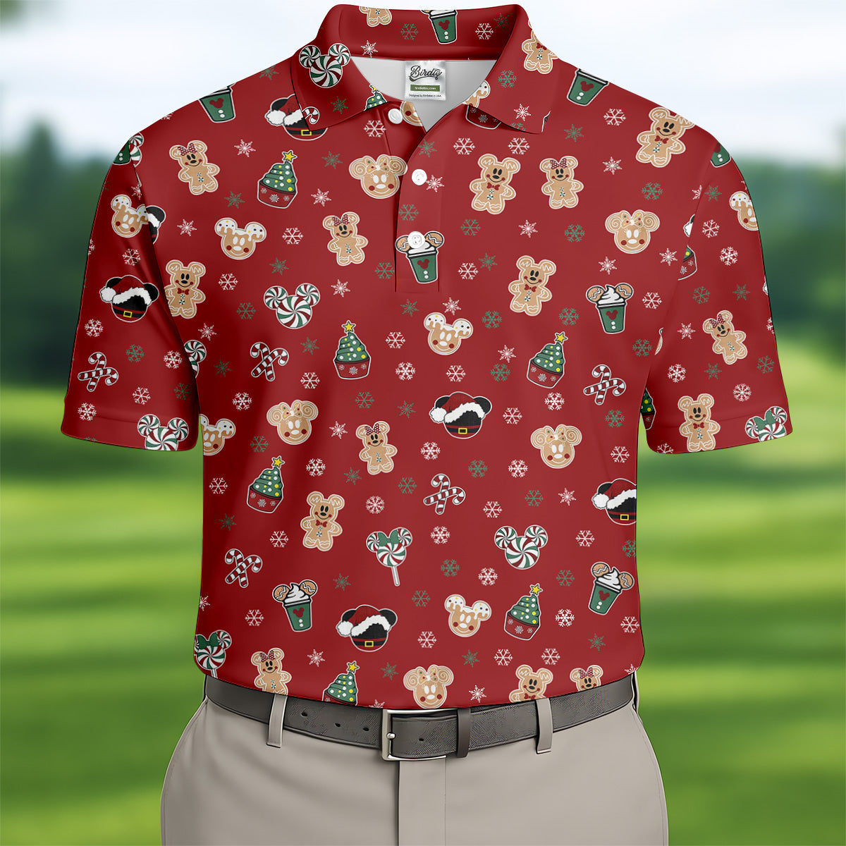 Christmas Gingerbread Red Golf Shirt, Holiday Pattern Christmas Golf Shirt, Polo Shirts For Men