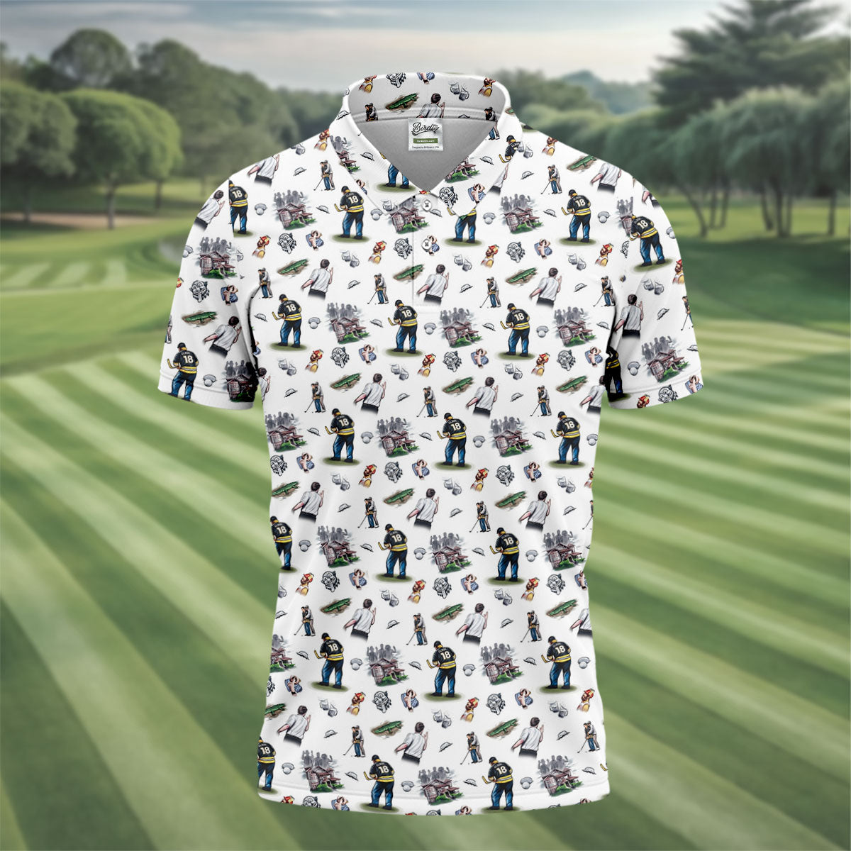 30th Anniversary Sport Movie Character Iconic Moments White Golf Shirt, Men's Funny Golf Shirts, Golf Shirts For Men