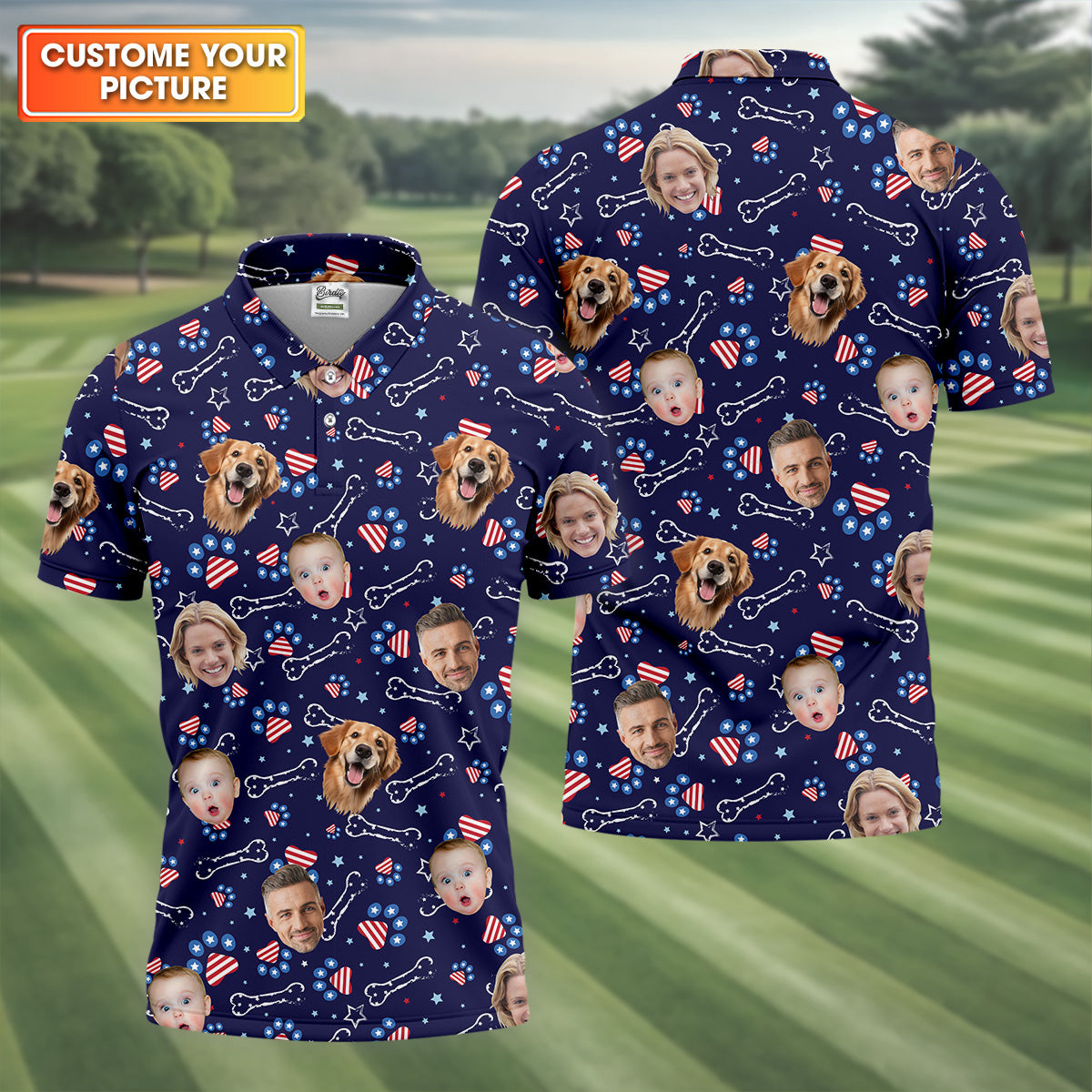 USA Custom Shirts With Faces, Men's Golf Polo ShirtMen's 4th Of July Shirts, USA Golf Shirt