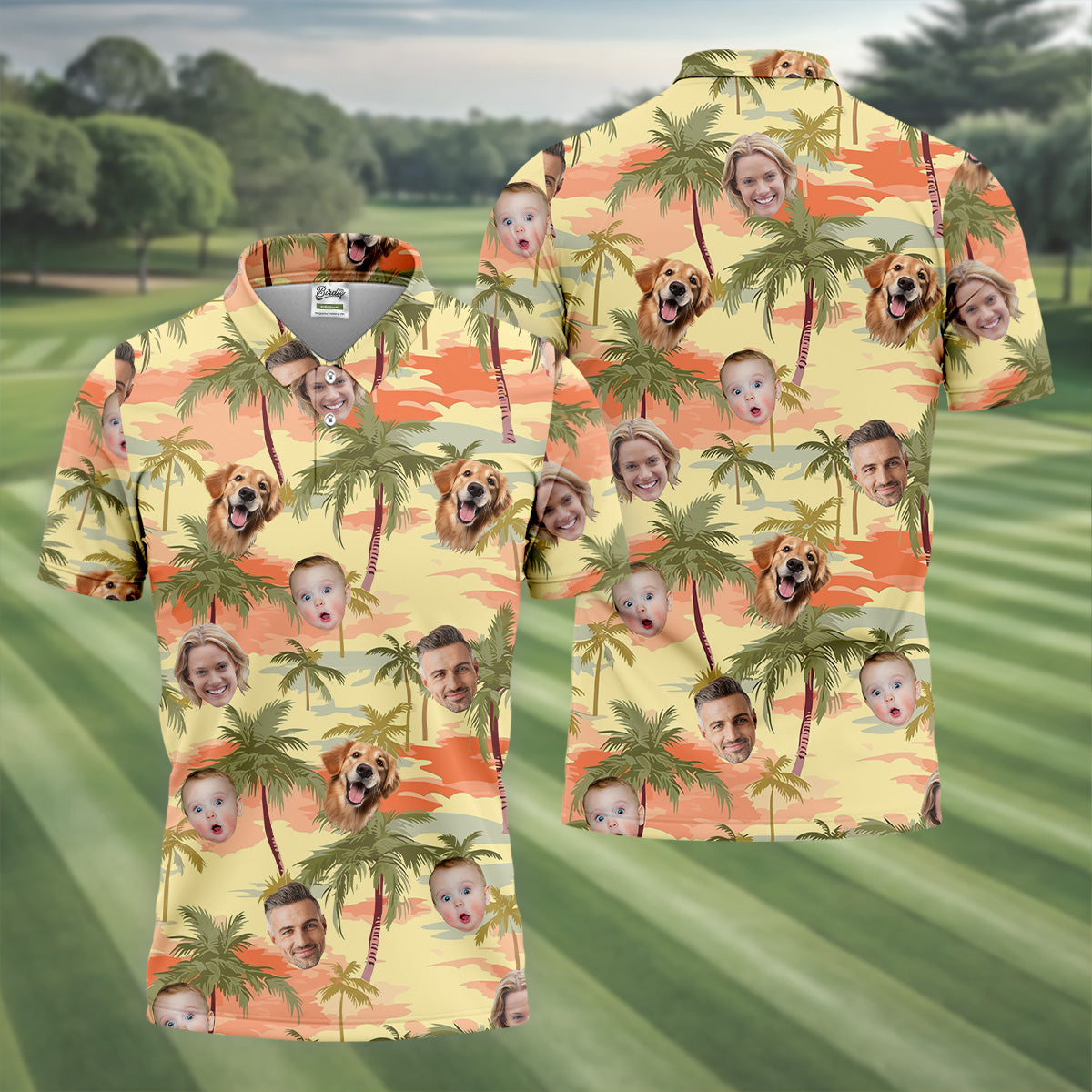 Yellow Sunset Hawaiian Shirt Face, Men Golf Polo, Matching Hawaiian Outfits, Long Sleeve Polo