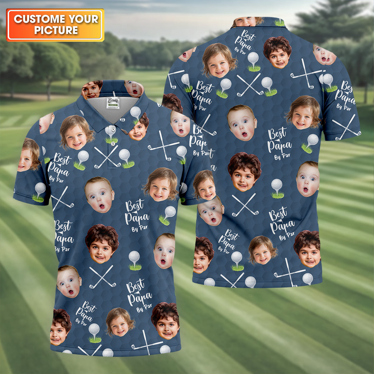 Best Papa By Par Custom Photo Golf Shirt, Funny Golf Shirt, Christmas Golf Gift