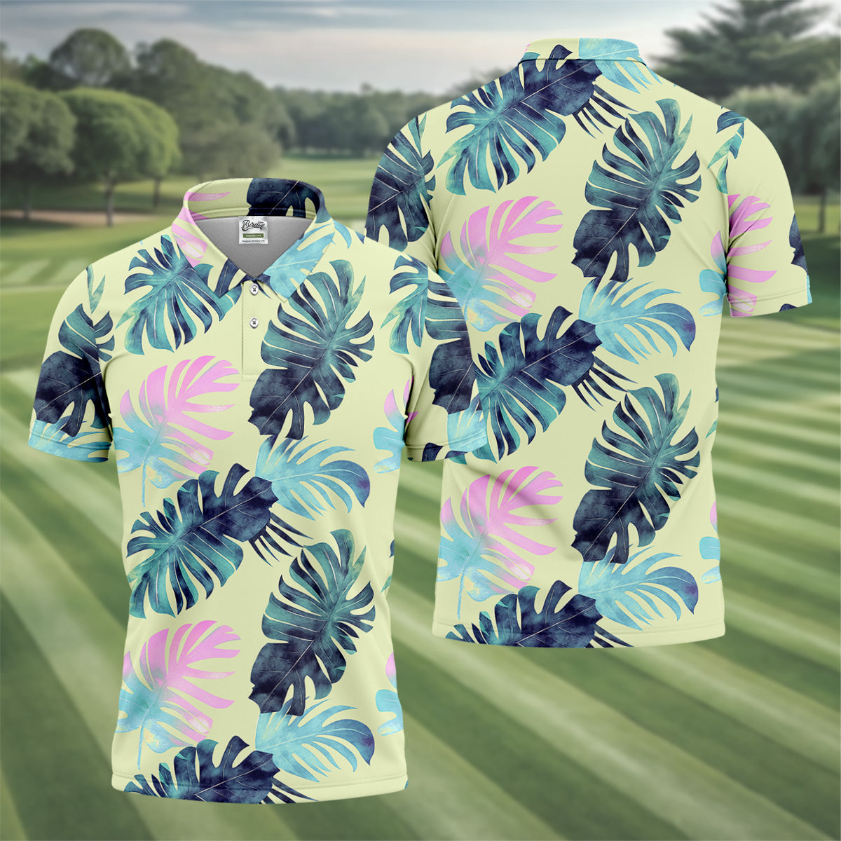 Tropical Palm Leaves Golf Tops For Men, Mens Golf Polo Shirt Unique Gift For Golfer, Golfing Apparel