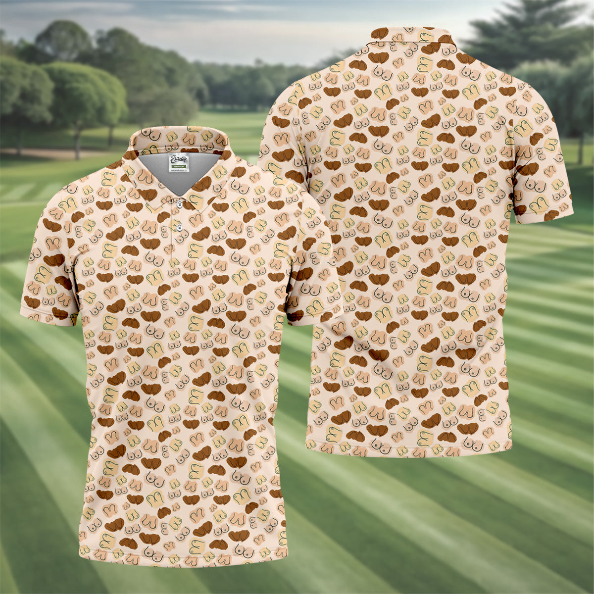Beige Fun Men's Golf Polos, Cool Golf Polos, Mens Golf Polo Shirt Golf Gift For Men