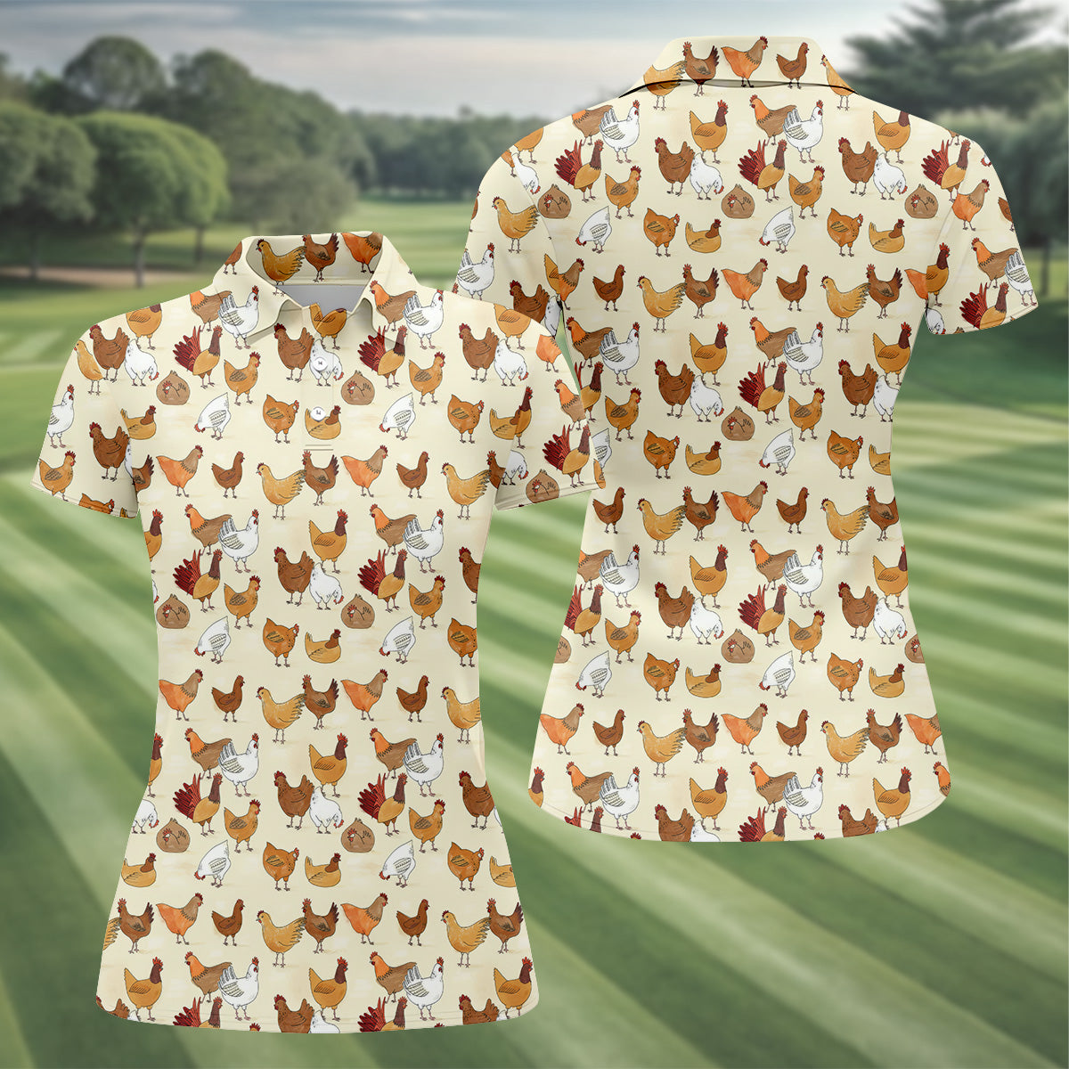 Chicken Family Funny Womens Golf Polo ShirtChicken Lover Gifts, Custom Ladies Golf Shirt
