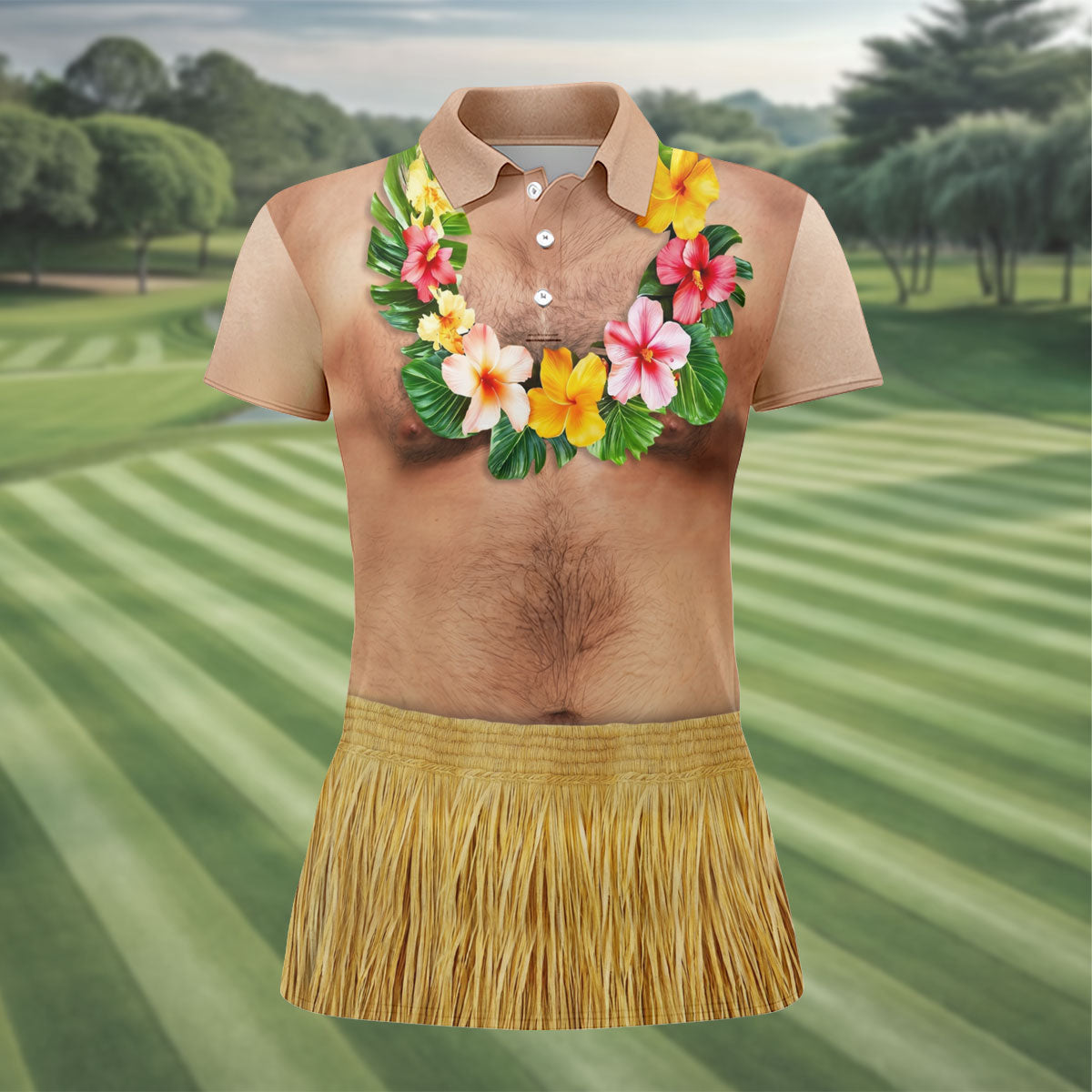 Floral Lei Tropical Theme Party Fun Women's Golf Shirts, Hawaiian Golf Shirt, Ladies Golf Polos