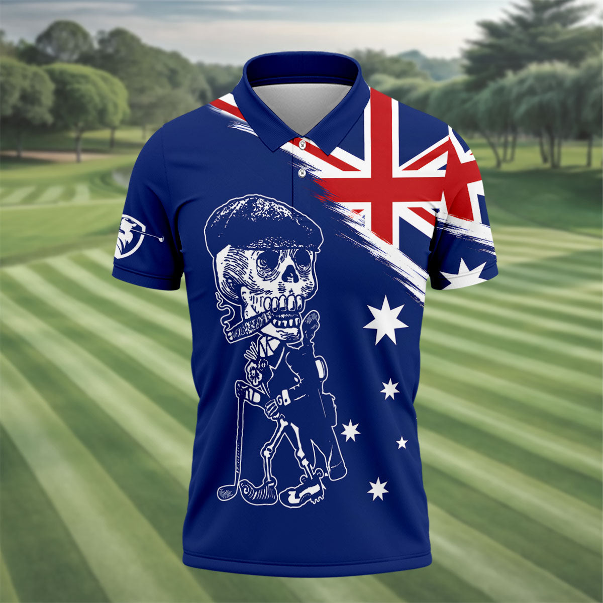 I Was One Under Today Skeleton Golfer Australia Flag Print Golf Tops For Men, Polo Shirtor Men