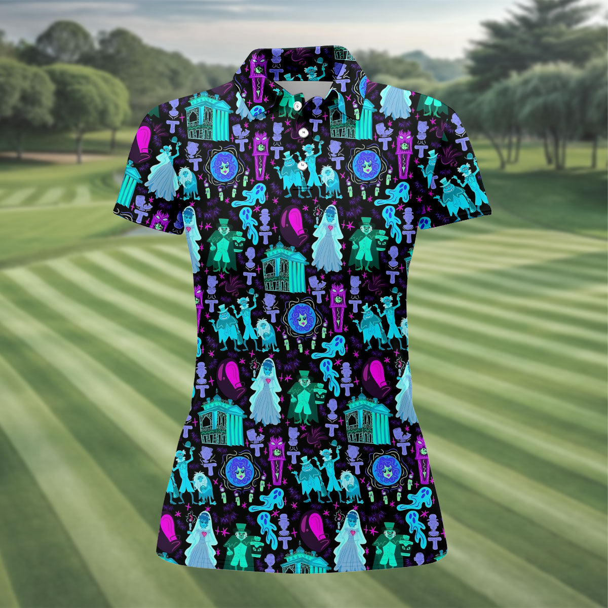 Haunted Ghost Halloween Hawaiian Golf Shirt, Women’s Golf Polo, Golf Shirts For Women