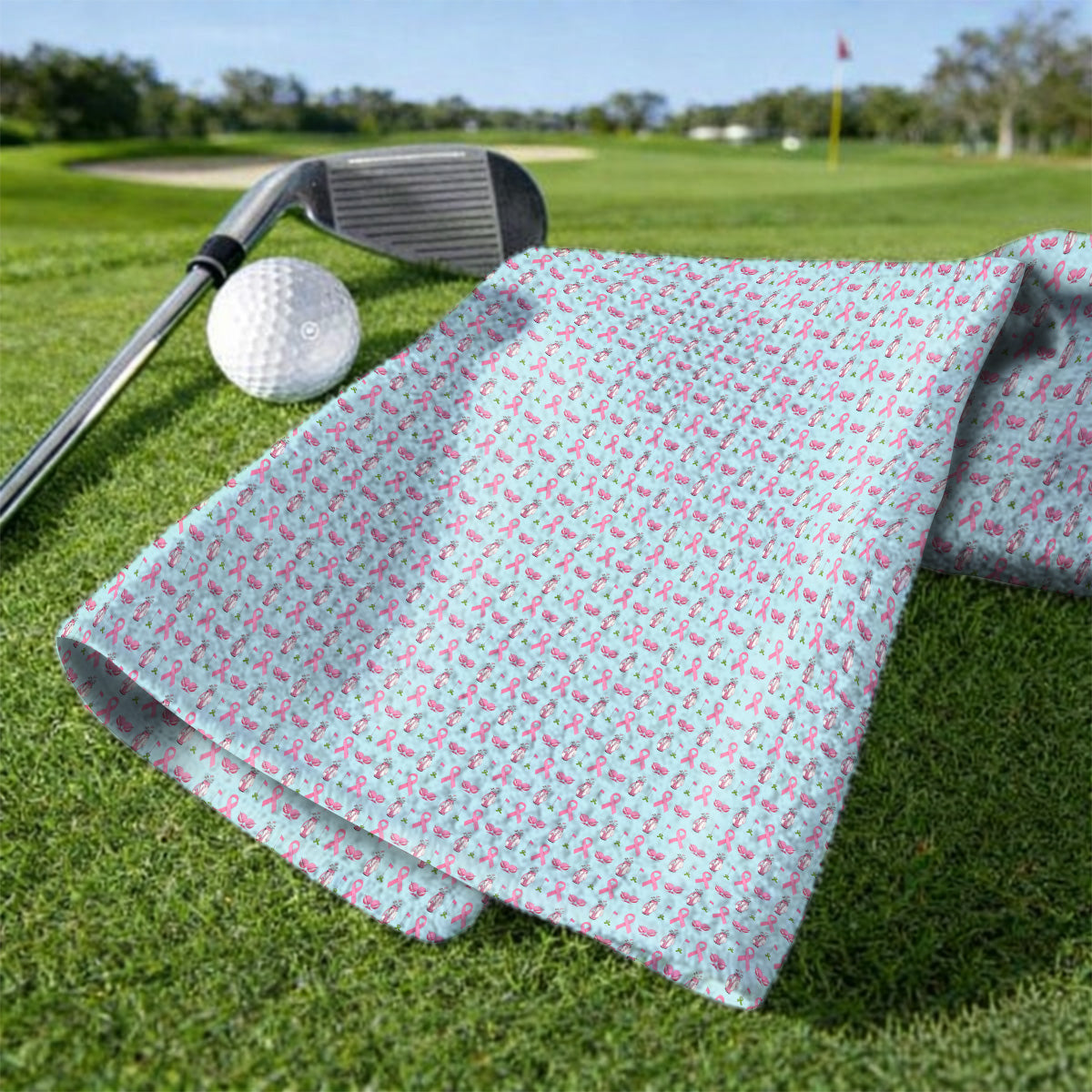 Breast Cancer Pattern Golf Towels, Pink Ribbon Golf Towel for Golf Lovers, Support Breast Cancer Awareness Gift