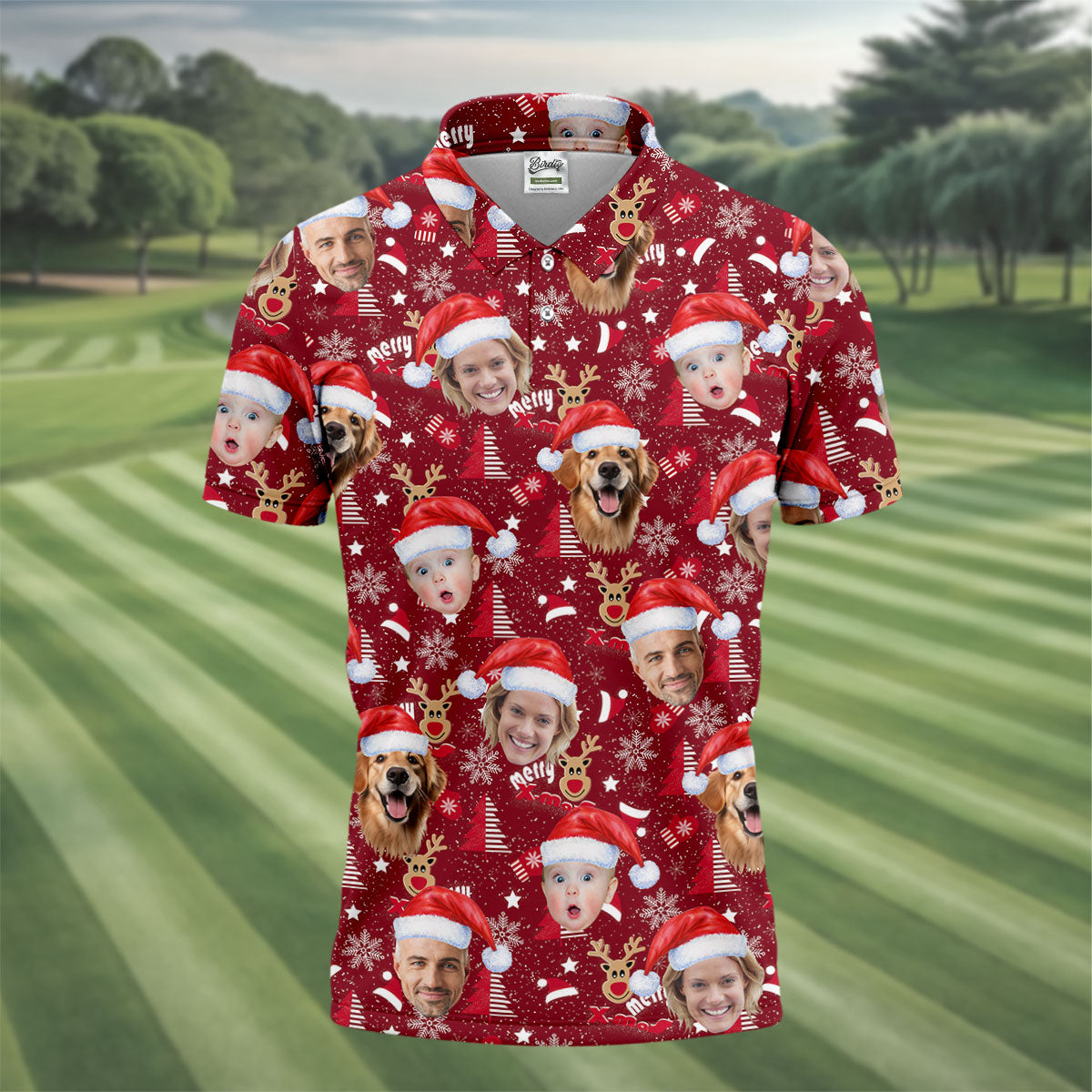 Custom Red Nose Reindeer Merry Xmas Red Golf Shirt, Christmas Golf Shirt, Polo ShirtFor Men, Golf Gift For Men