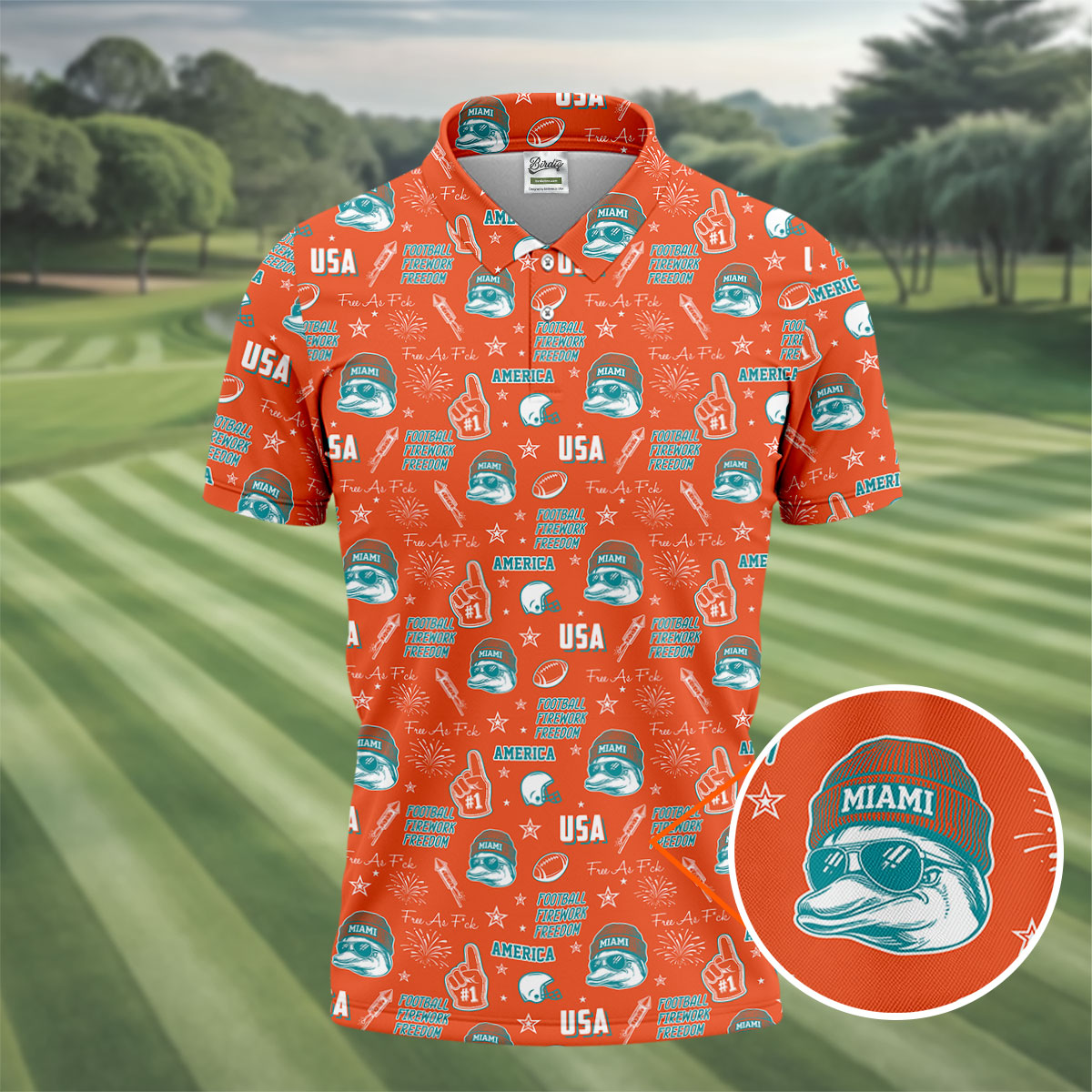 Cool Dolphin Beanie And Glasses Orange And Teal Sport Polo, American Football League Gift Ideas For Football Fans