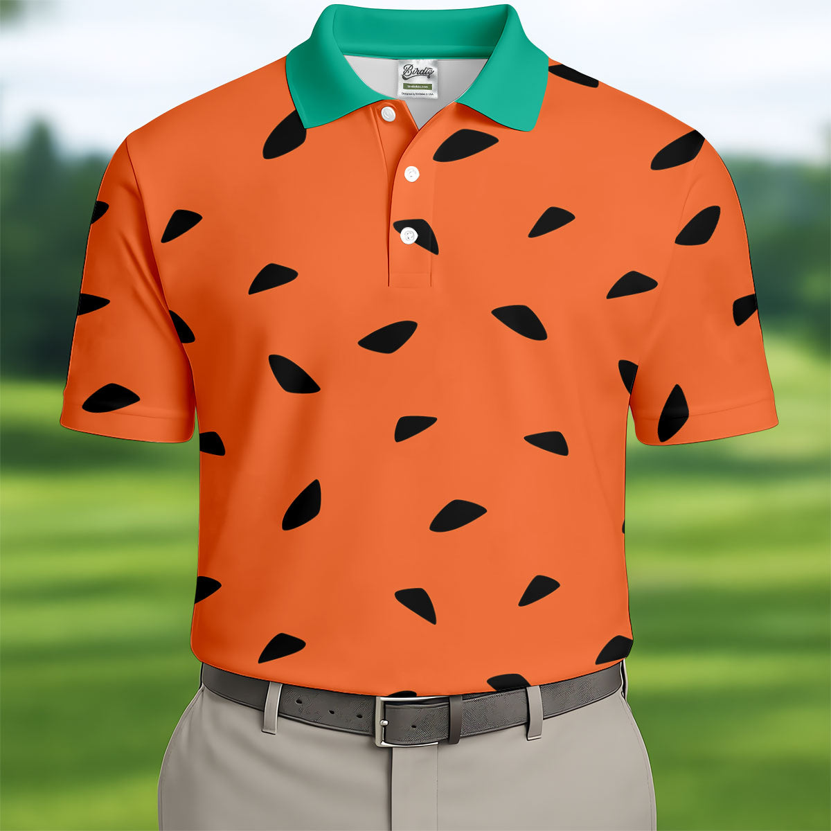 Watermelon Slice Polo Shirt, Orange Summer Design, Golf Shirts For Men