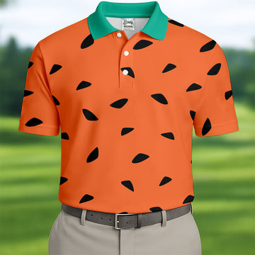 Watermelon Slice Polo Shirt, Orange Summer Design, Golf Shirts For Men
