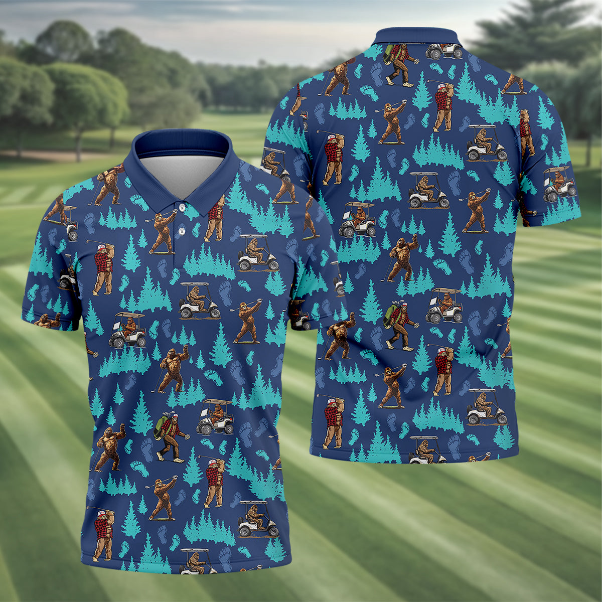 Bigfoot Sasquatch Custom Men's Golf Polo ShirtBigfoot Golf Shirt, Funny Golf Gifts