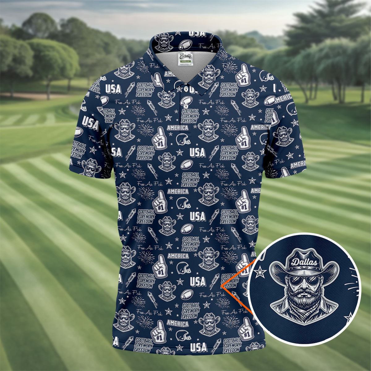 Cowboy Football Team Navy Blue And White Sport Polo, American Football League Gift Ideas For Football Fans