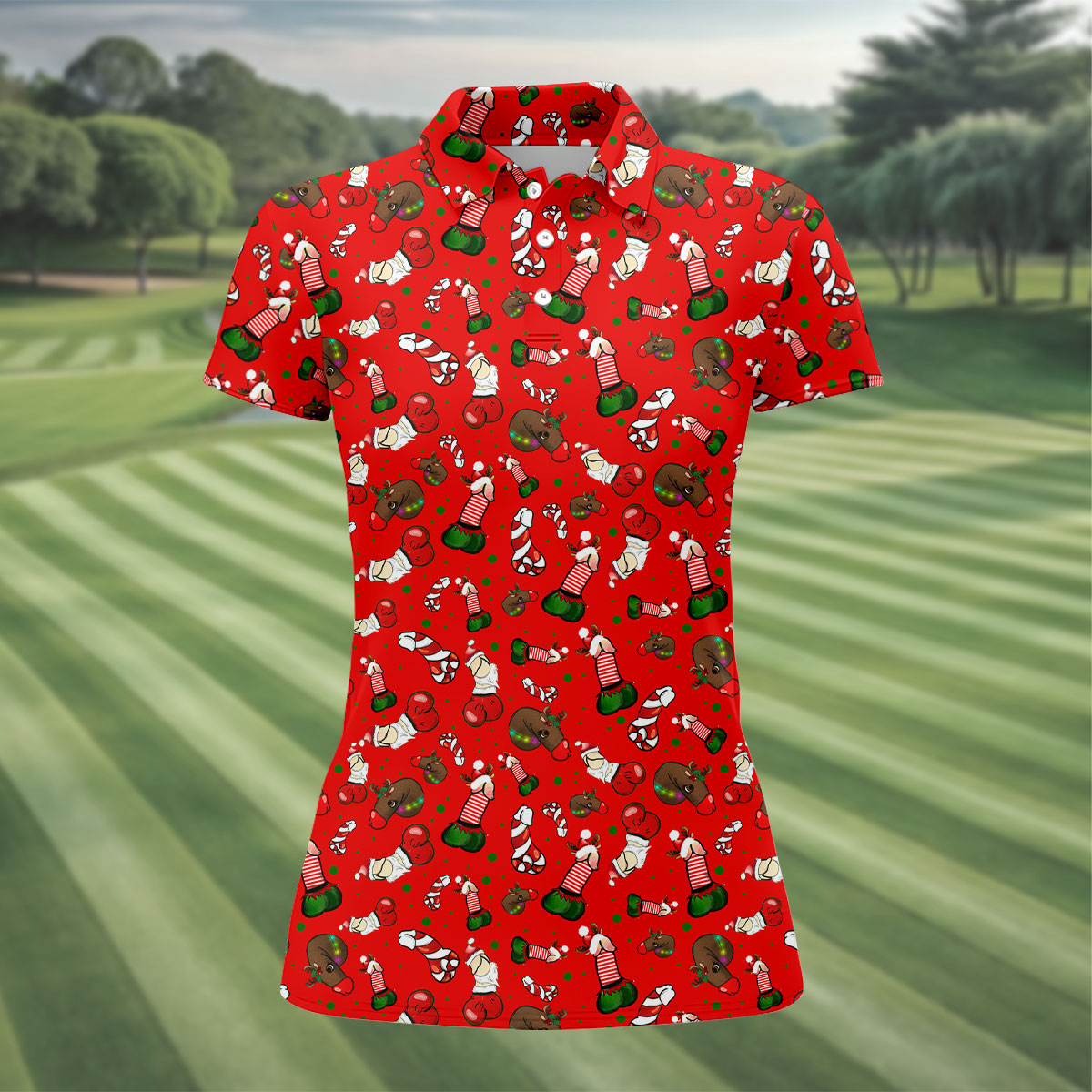 Funny Christmas Women's Golf Tops, Funny Dirty Red Golf Shirt, Christmas Golf Shirt, Golfing Apparel