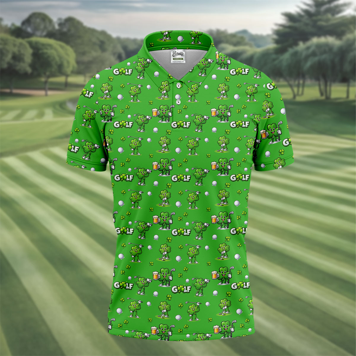 Three Leaf Clover Golf And Beer St Patrick's Day Green Golf Shirt, Fun Golf Shirts For Men, Polo ShirtFor Men