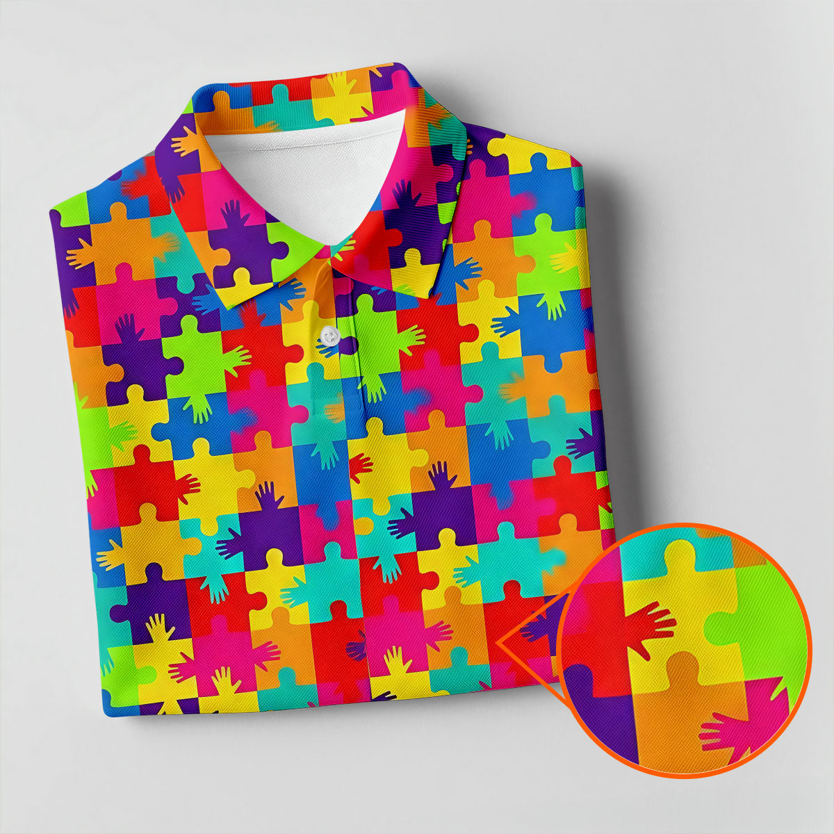 Colorful Handprints Autism Awareness Puzzle Golf Tops For Men, Polo Shirt Men, Golf Shirts For Men