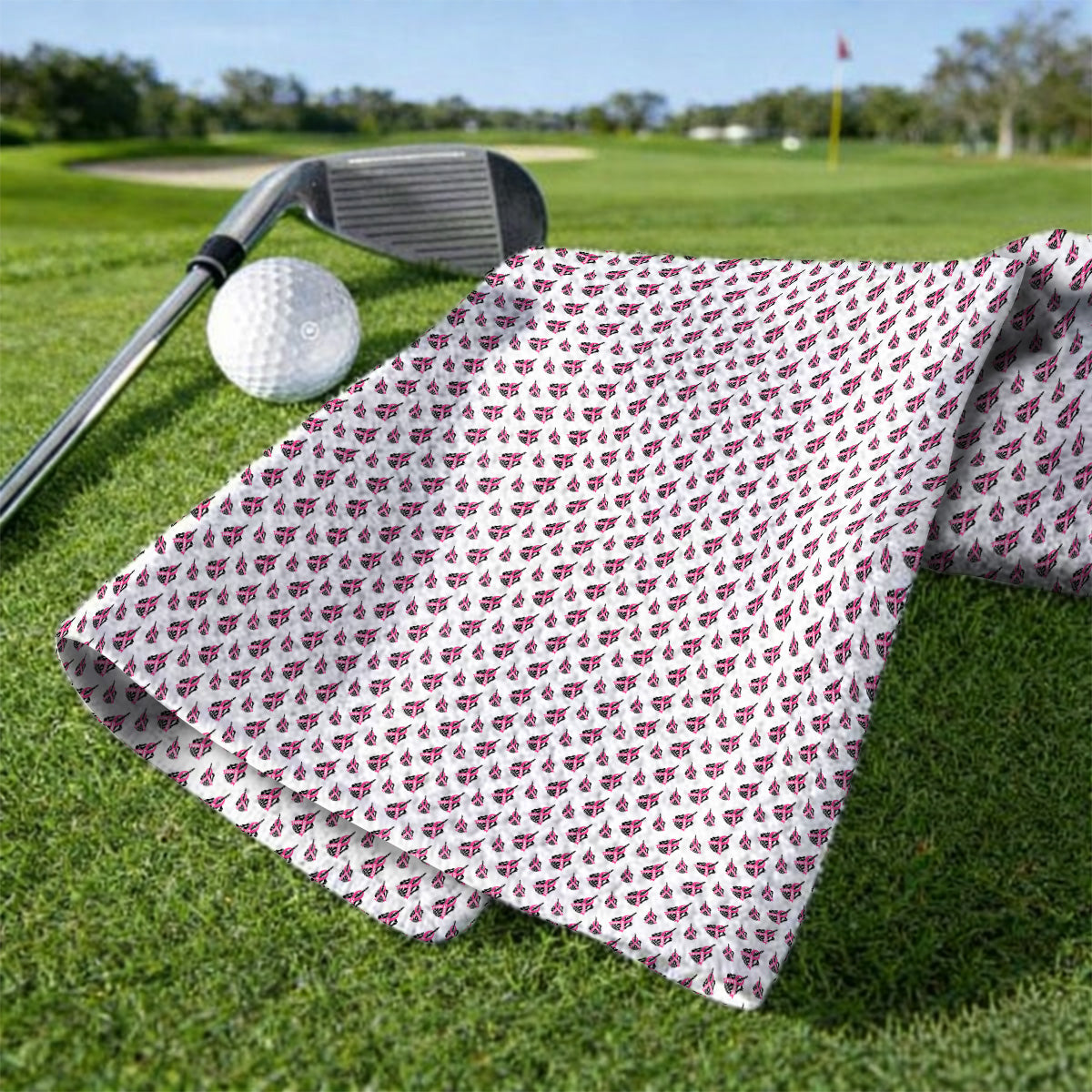 Breast Cancer Awareness Golf Towel, Pink Ribbon Pattern Golf Towels For Breast Cancer Support, Golf Gift For Golfer