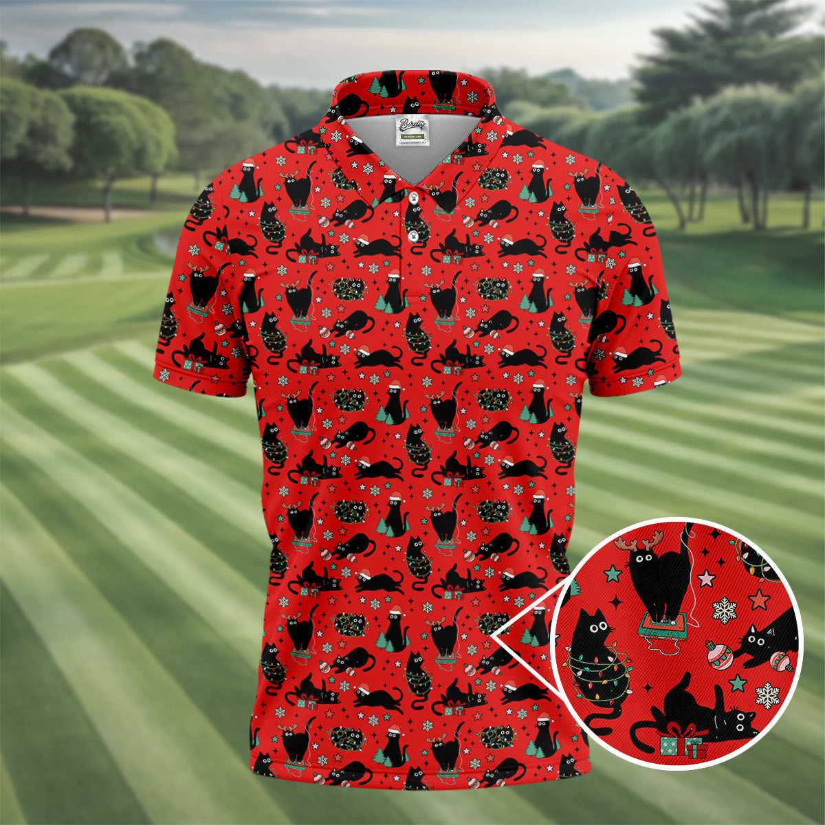 Xmas Black Cat Red Golf Shirt, Polo ShirtFor Men, Christmas Golf Shirt, Golf Gift For Men, Christmas Golf Gift